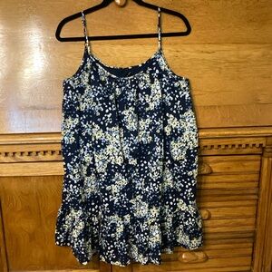 As U Wish Blue White Yellow Floral Sleeveless Mini Boho Swing Dress